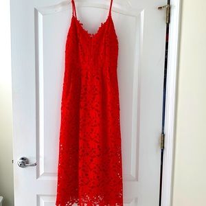 ASTR Red Lace Midi Dress
